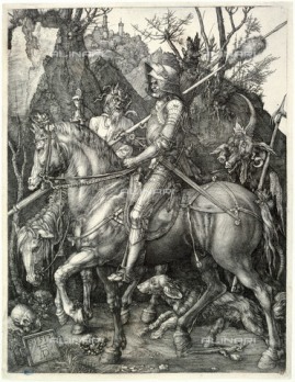 "The Knight, the death and the devil", B 98. Engraving by Albrecht DÃ¼rer. MusÃ©e des Beaux-Art de la Ville de Paris.